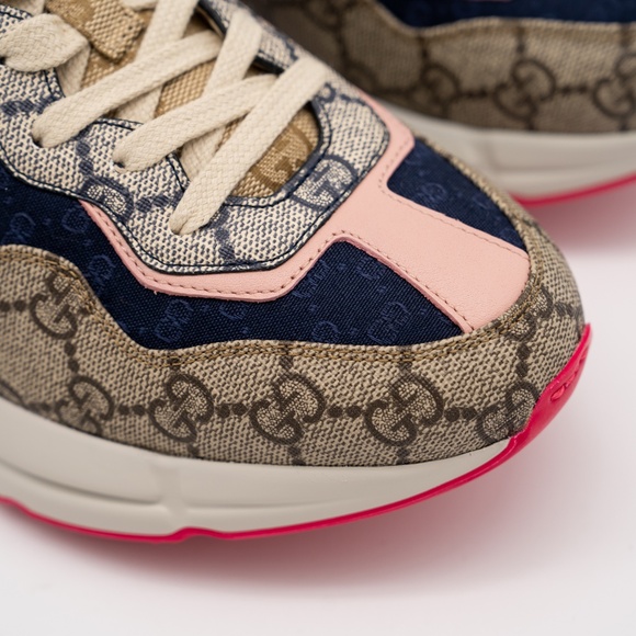 Size 36.5eu 6.5 US - Gucci GG Rhyton Beige White Pink Blue GG Canvas Leather - Picture 8 of 13